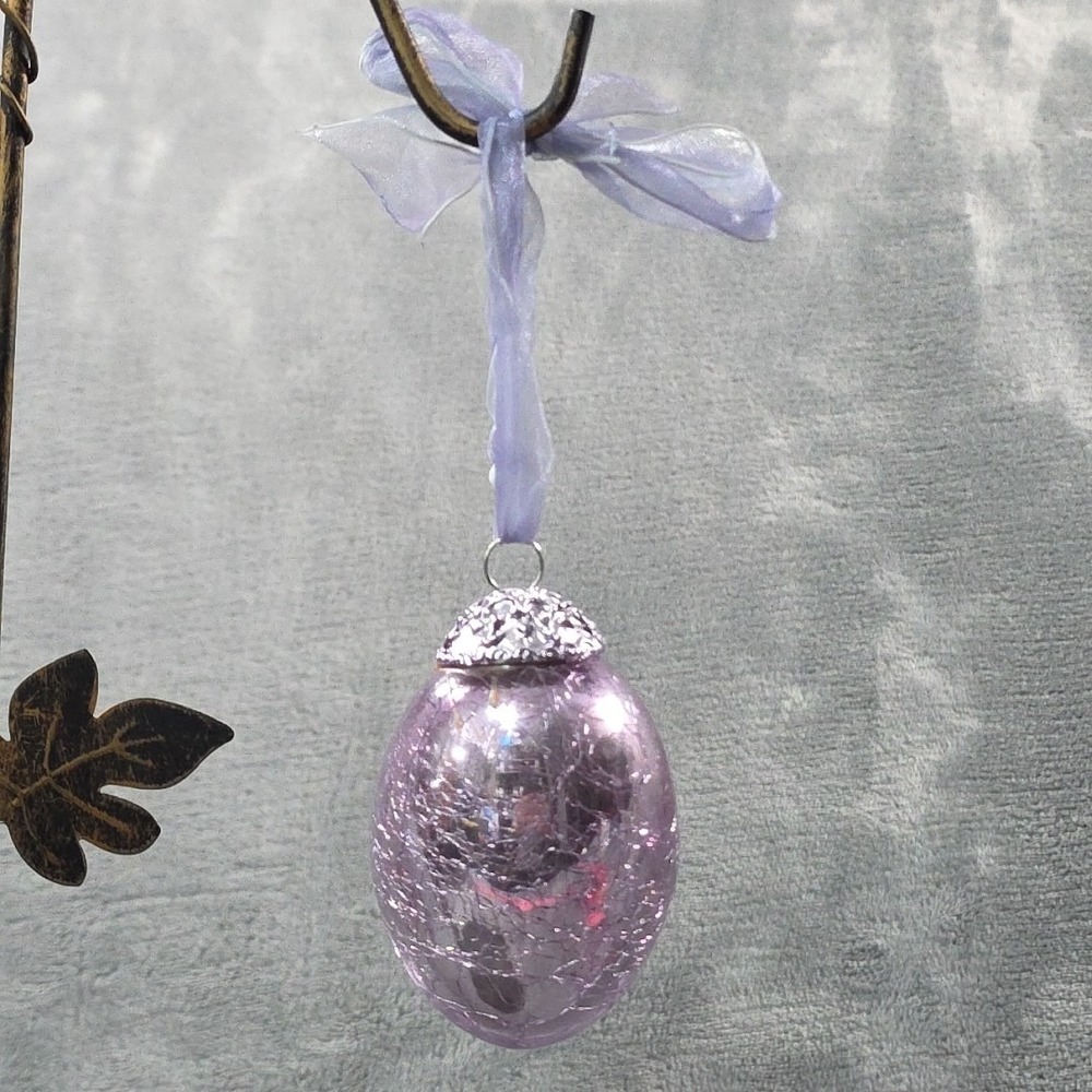 Vintage Easter Egg Crackle Iridescent Glass Kugel Style -‎ 6